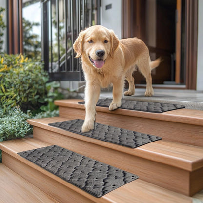 Aucuda 2pcs 8.5" x 30" Stair Treads Outdoor for Elders and Dogs on Wooden Steps, Non Slip Stair Runner Rug Heat Insulation Rubber Backing, Gray Staircase Mat Carpet for Indoor Grip Farmhouse.