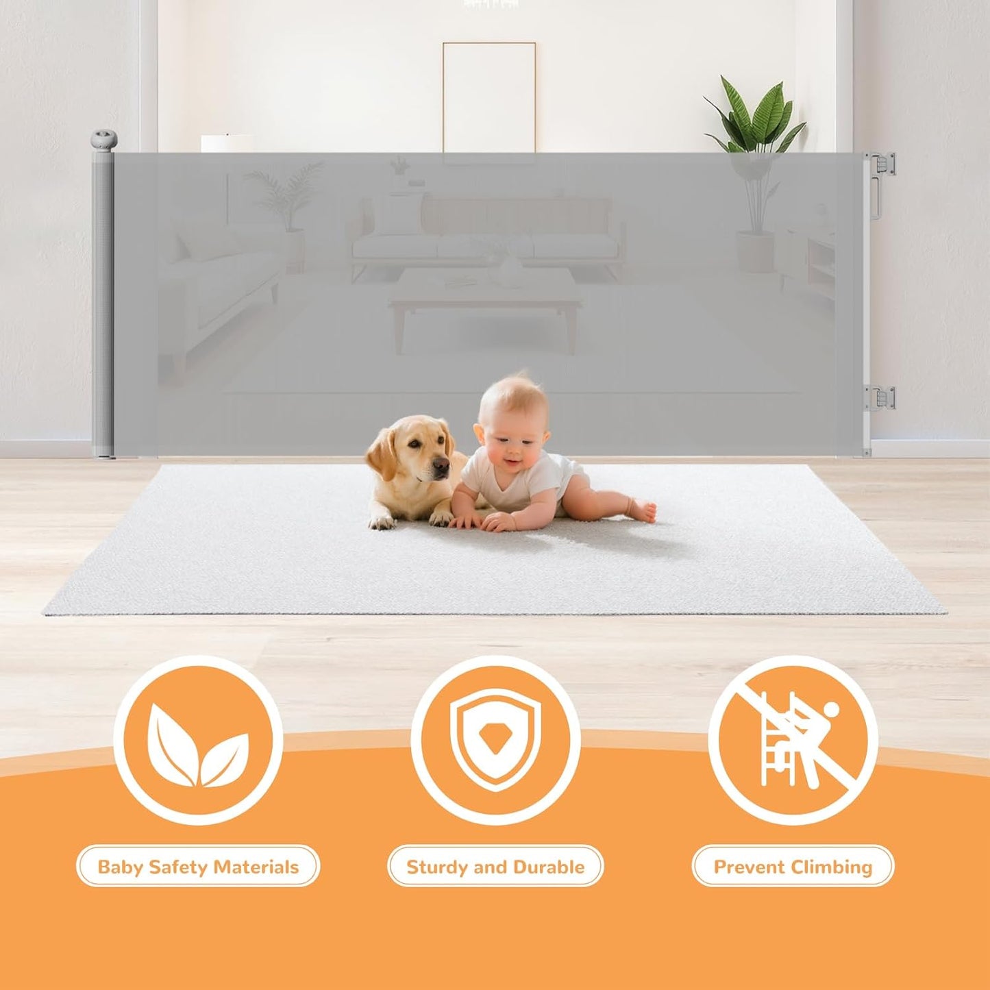 Retractable Baby Gate for Stairs & Doorways, 34" Tall Extends to 55" Wide, Mesh Baby & Pet Gate with Anti-Crawling Hook, Safety Gate for Toddlers, Doorways, Hallways, Indoor, Black