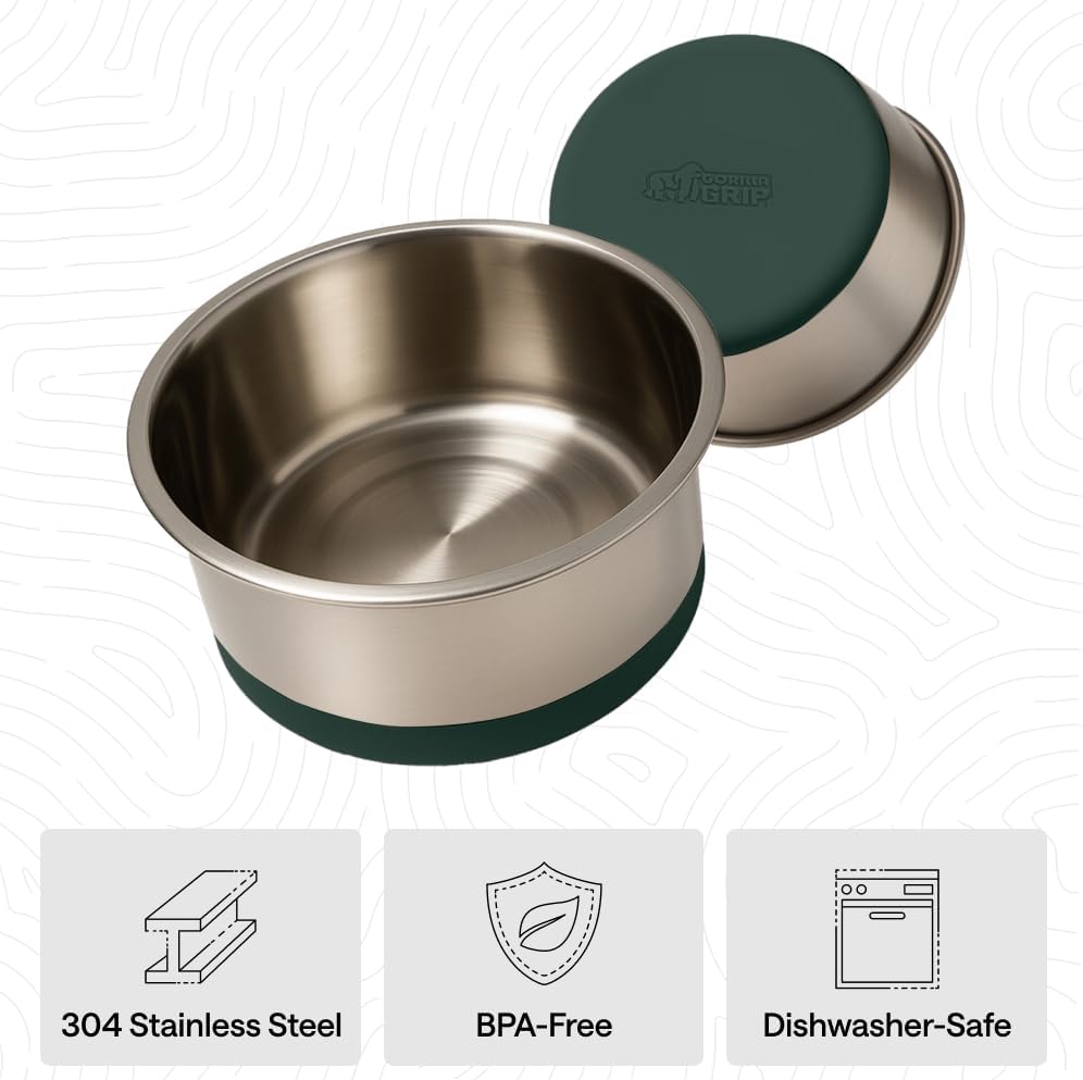 GORILLA GRIP Dog Bowls, Food Grade 304 Stainless Steel, Holds 2 Cups Each (16 fl oz) Food and Water Bowl for Feeding Dogs and Cats, Dishwasher Safe, Rust Resistant, BPA Free Rubber Base Set of 2 Black