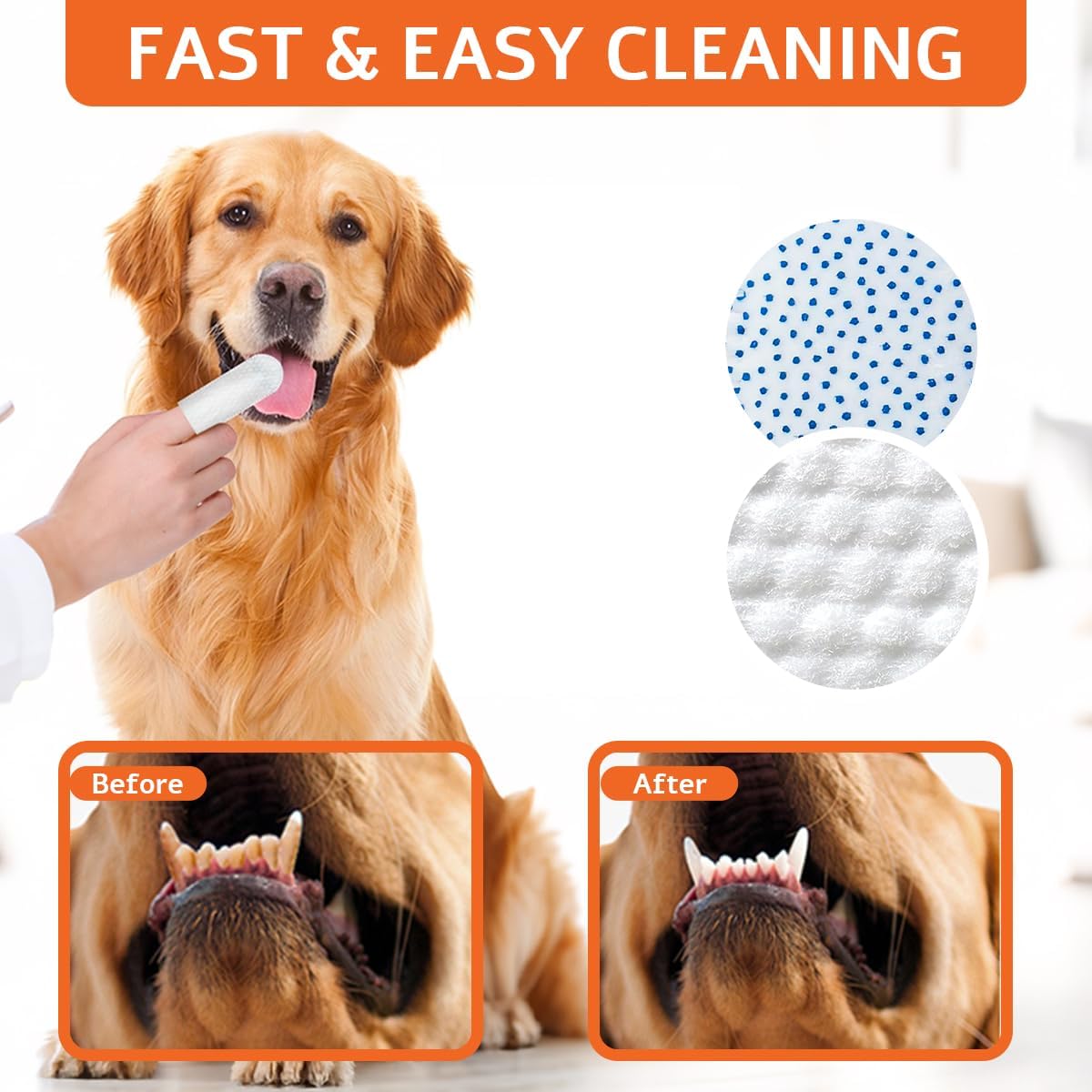 Dog Dental Wipes and Dog Teeth Cleaning Wipes, Puppy Tooth Brushing Kit Alternative for Dental Wipes for Dogs Teeth and Cat Tooth Brush Use, Non Woven Lick Safe No Rinse, 50 Count