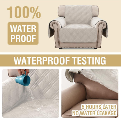 H.VERSAILTEX 100% Waterproof Slipcovers for Couches and Sofas Modern Pet Couch Cover Thick Soft Furniture Protector with Elastic Straps(Sofa, Lily Pad/Beige)