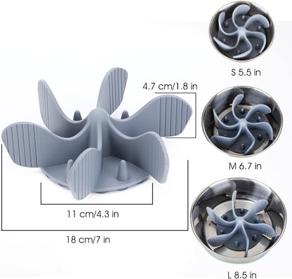 Keegud Slow Feeder Dog Bowls Insert [Octopus Suction Cups] Super Firm Slow Eating Dog Bowl [Cuttable] for Large Breed and Medium Size Dog Compatible with Regular and Elevated Dog Bowls (Turbine)