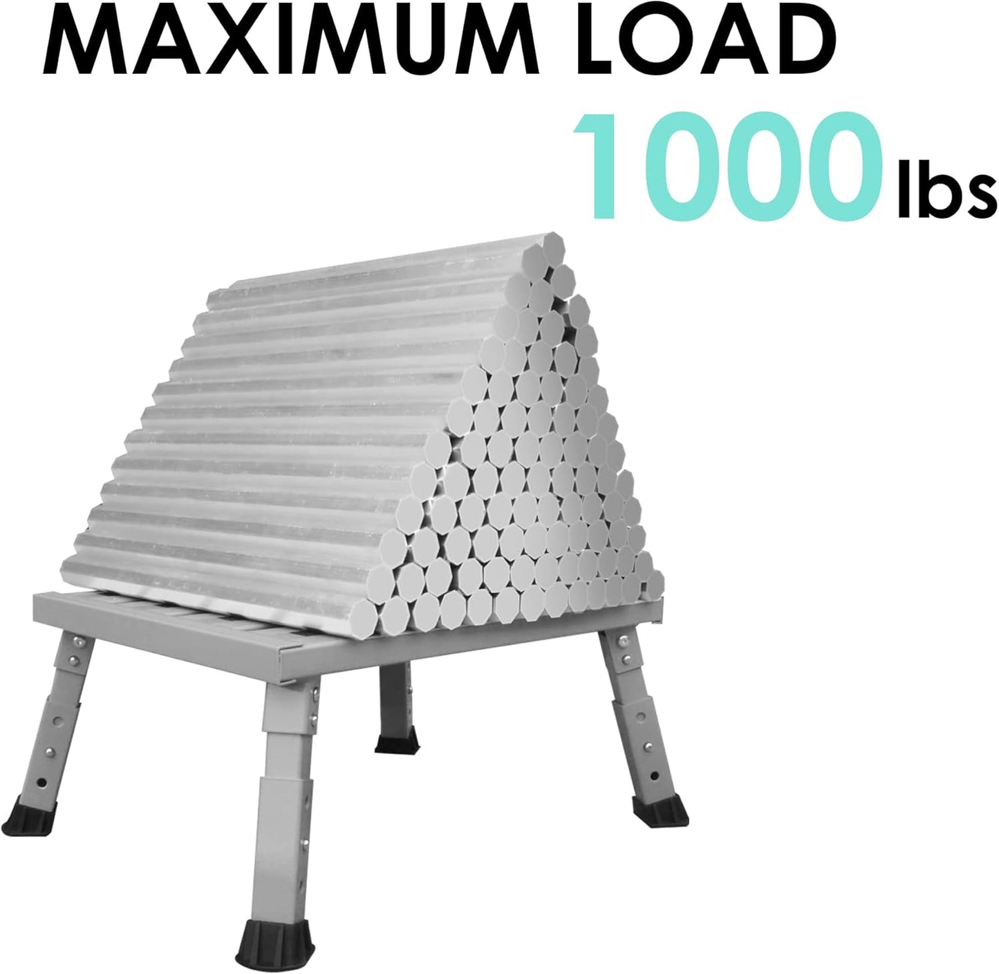 Adjustable Height Aluminum RV Step, Stable Foldable Platform Step Stool, Supports Up to 1,000 lb, Non-Slip Rubber Feet and Platform Mat, Easy to Carry (Black)