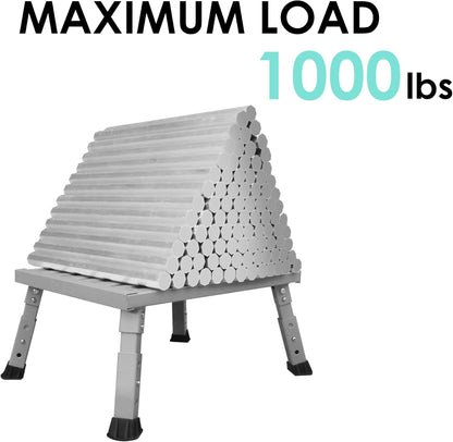 Adjustable Height Aluminum RV Step, Stable Foldable Platform Step Stool, Supports Up to 1,000 lb, Non-Slip Rubber Feet and Platform Mat, Easy to Carry (Black)