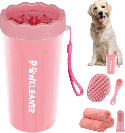 Professional 7 in 1 Dog Paw Cleaner for Dogs & Cats - Includes 1 Portable Paw Washer, 1 Bath Brush, 2 Dog Toothbrushes and 3 Absorbent Towels Note: Fits Paws up to 2 Inches Wide (Small, Blue)