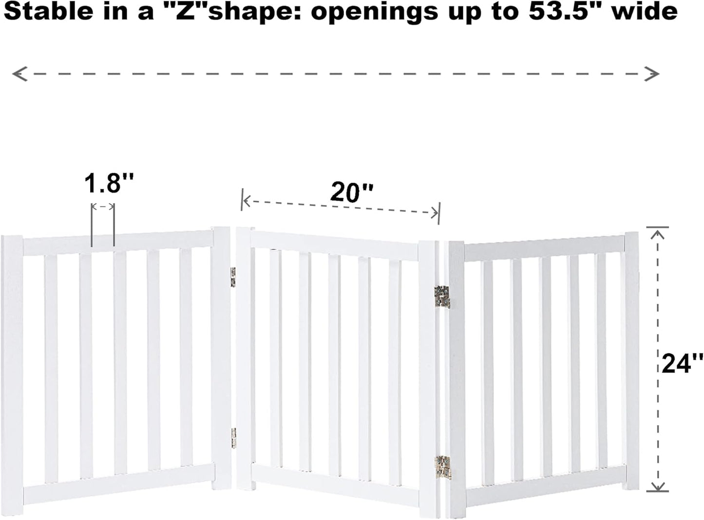 LZRS 2-Panel Wooden Free Standing Foldable Dog Gate Indoor – Solid Hardwood 24" High, Step-Over Safety Pet Gate for Doorways, Stairs & Small Spaces - Indoor Use, White