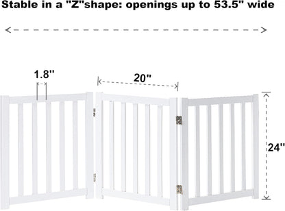 LZRS 2-Panel Wooden Free Standing Foldable Dog Gate Indoor – Solid Hardwood 24" High, Step-Over Safety Pet Gate for Doorways, Stairs & Small Spaces - Indoor Use, White