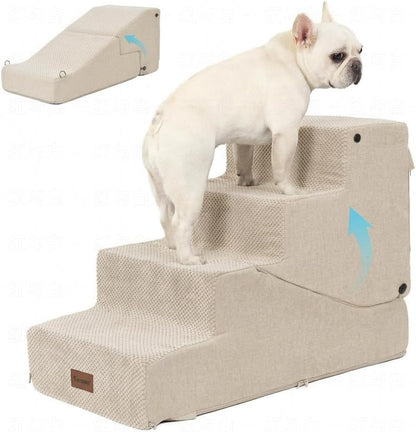 4-Step Dog Stair and Ramp for Small Dogs and Cats, Pet Steps for Bed with Non-Slip Bottom, Grey
