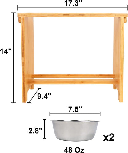 HTB Elevated Dog Bowls,Raised Dog Bowl Stand with 2 Stainless Steel Bowls,Elevated Raised Dog Bowls for Large Medium Small Sized Dogs