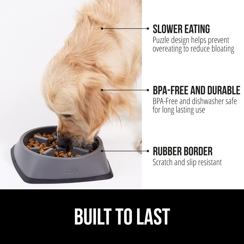 GORILLA GRIP® Patented BPA Free Slow Feeder Dog Bowls, Interactive Puzzle Toy for Dogs and Cats Food Training Enrichment, Keeps Pets Busy and Prevents Puppy Overeating, Small Breeds, 1 Cup, Gray