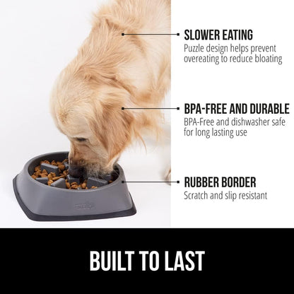 GORILLA GRIP® Patented BPA Free Slow Feeder Dog Bowls, Interactive Puzzle Toy for Dogs and Cats Food Training Enrichment, Keeps Pets Busy and Prevents Puppy Overeating, Small Breeds, 1 Cup, Gray