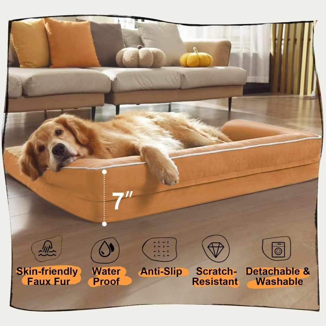 Large Dog Bed Orthopedic Washable - Beds Bolster - Medium XL XLarge Big Dogs - Memory Foam Couch Sofa - Waterproof with Removable Cover