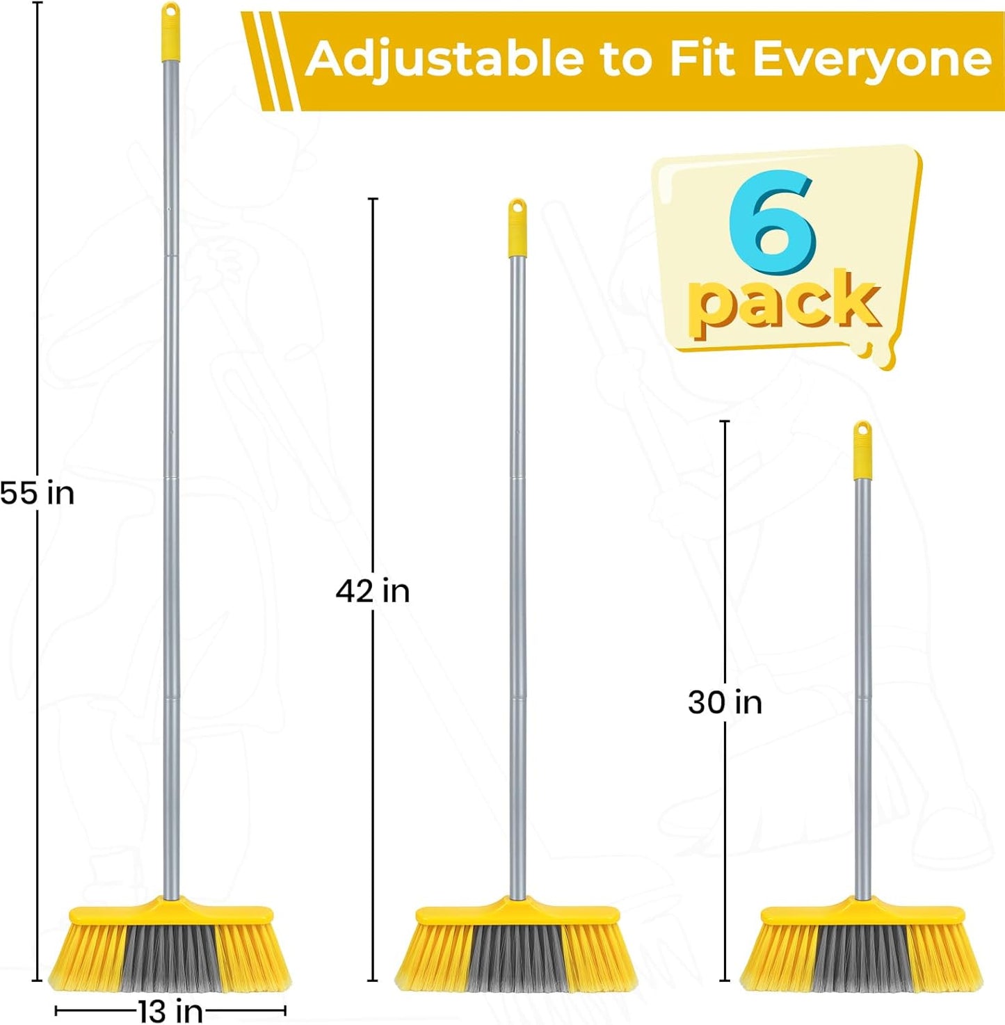 Broom for Hardwood Floors Indoor Sweeping Brooms with Soft Bristles and 55” Long Handle for Tile Laminate Deck Hard Floor Cleaning-Yellow