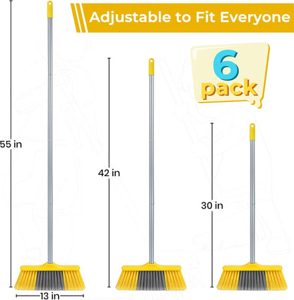 Broom for Hardwood Floors Indoor Sweeping Brooms with Soft Bristles and 55” Long Handle for Tile Laminate Deck Hard Floor Cleaning-Yellow