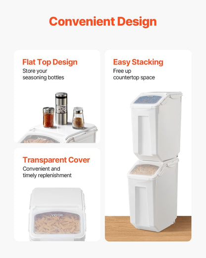 VEVOR Rice Storage Container, 4.5Gallon/20L Capacity Large Dog Food Dispenser Bin, Kitchen Ingredient Grain Cereal Flour Bin, Pet food Containers with Wheels, Measuring Cup, Airtight Lid, 1 Pack