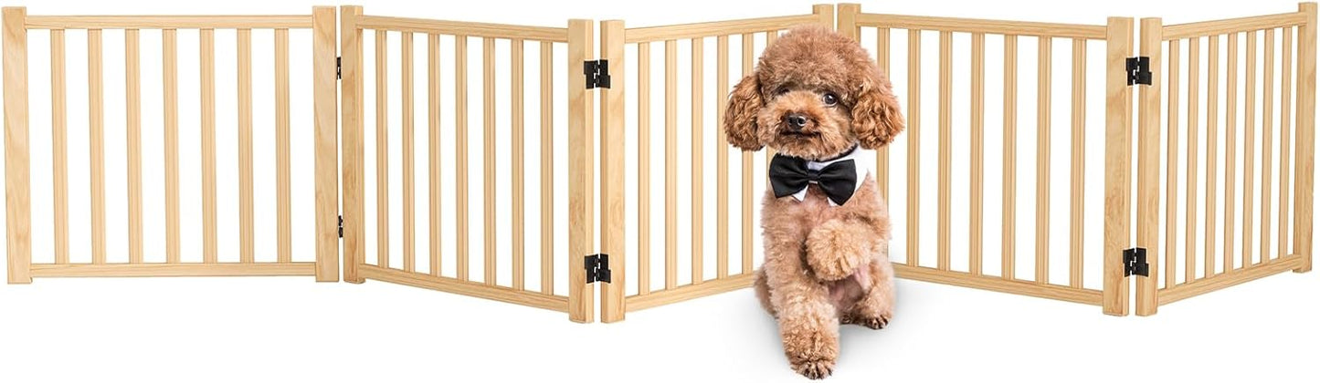 Wooden Freestanding Dog Gates,23" H Foldable Wood Pet Gate Indoor, No-Painted Puppy Gate for Doorways, Stairs, 23" Height-2 Panels