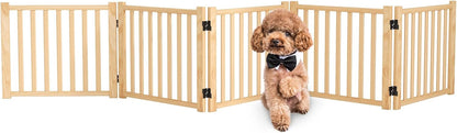Wooden Freestanding Dog Gates,23" H Foldable Wood Pet Gate Indoor, No-Painted Puppy Gate for Doorways, Stairs, 23" Height-2 Panels