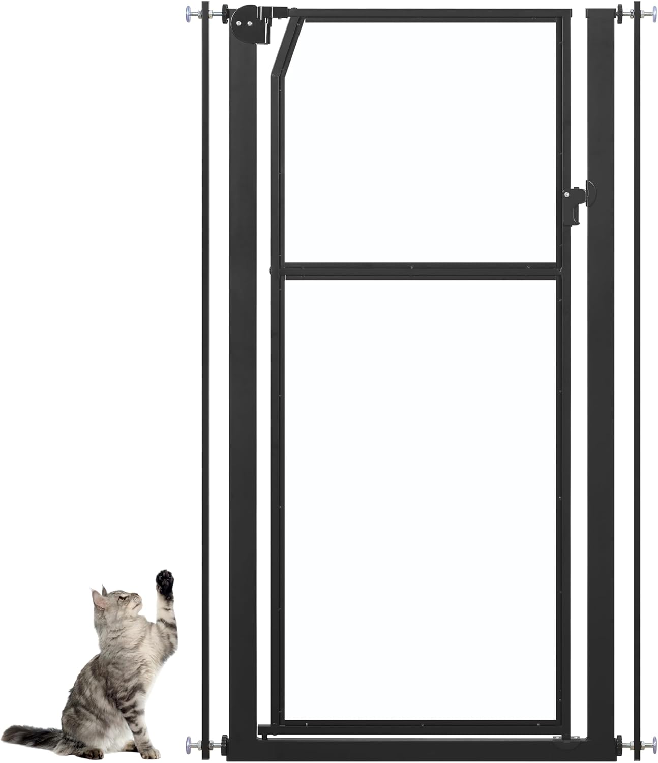 unipaws 56" Extra Tall Pet Gate, Clear Transparent Tall Cat Gate, 29.5-33.5" Wide No Drilling Pressure Mounted Dog Gate for Doorway, Hallway, Stairs, White