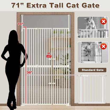 71" Extra Tall Cat Gate for Doorway,34"-37" Wide Pet Gate Pressure Mounted Walk Through Swing Auto Close Safety Dog Gates for Indoor, Stairs,Hallway