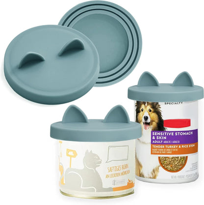 OHMO 2 Pack Dog Food Can Lids, (3, 12, 14oz etc.) Universal Size BPA Free Silicone Covers for Cat and Pet Food, Light Green