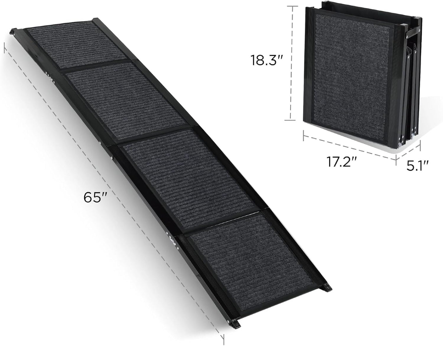 Dog Ramp for Car, 65"X17" Folding Pet Gentle Slope for Truck, SUV, Outdoor Large Pet Stair Ramps with Non-Slip Surface & Aluminum Construction for Medium & Large Dogs, Up to 250lbs, Black