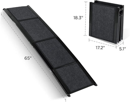 Dog Ramp for Car, 65"X17" Folding Pet Gentle Slope for Truck, SUV, Outdoor Large Pet Stair Ramps with Non-Slip Surface & Aluminum Construction for Medium & Large Dogs, Up to 250lbs, Black