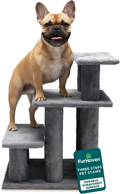 Furhaven Steady Paws Multi-Step Pet Stairs for High Beds & Sofas - Cream, 3-Step