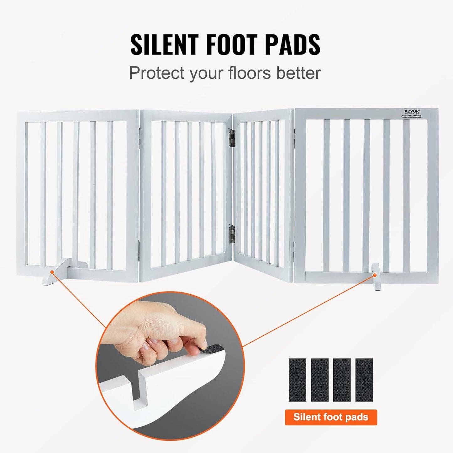 VEVOR Freestanding Pet Gate, Wooden 24" H x 80" W, 4-Panel Foldable Gate for Wide & Narrow Passageways, Expandable Dog Barrier with Silent Foot Support, White