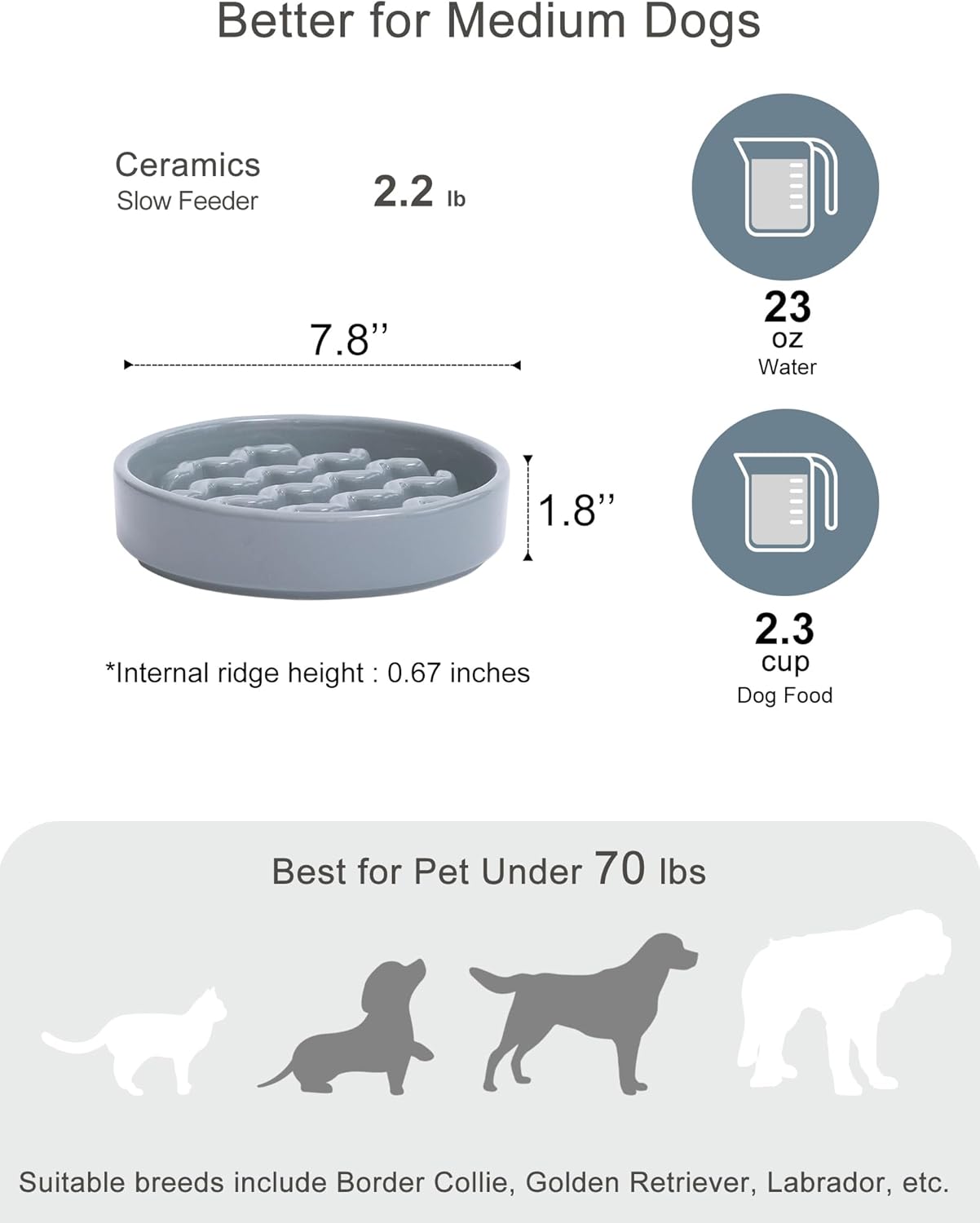 Ceramic Slow Feeder Dog Bowl, Maze Puzzle Non-Slip Silicone Base Stoneware Bowl for Small Medium Dogs, Heavy Duty Anti-Bloat Dog Food Bowl Dishwasher Safe – Apricot, Medium