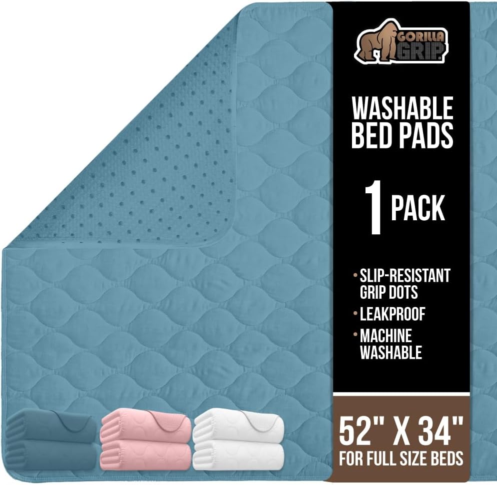 GORILLA GRIP Washable Underpads, Waterproof Reusable Heavy Absorbency Incontinence Bed Pads, Leak Proof Toddler Mattress Pad, 52x34 Slip Resistant Protector for Bedwetting, Adults and Kids, White