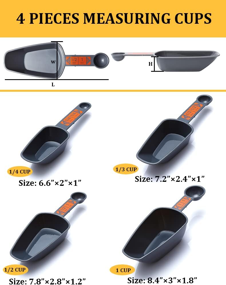 Comtim 4-in-1 Dog Food Scoop Set - 1 Cup, 1/2 Cup, 1/3 Cup, 1/4 Cup Pet Food Measuring Cup for Dog Cat