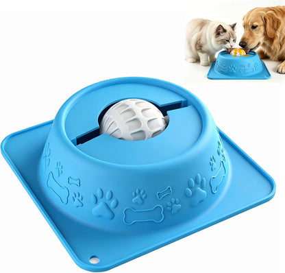 Slow Feeder Dog Bowl for Liquid Treats, Anti-Slip Lick Bowl, Bone Broth and Yogurt Puzzle Feeder, No Spill Pet Bowl Pup Lick Toy for Large Medium Small Dogs and Cats, Anxiety Relief, Blue