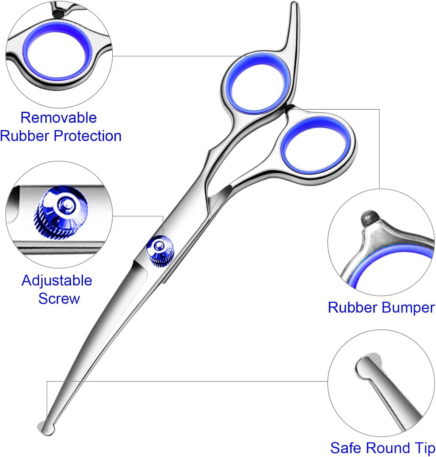 FAIGEO Dog Grooming Scissors with Safety Round Tips Stainless Steel Professional Dog Grooming Kit - Thinning, Curved Scissors and Comb for Cat Pet (Pink 4 in 1)