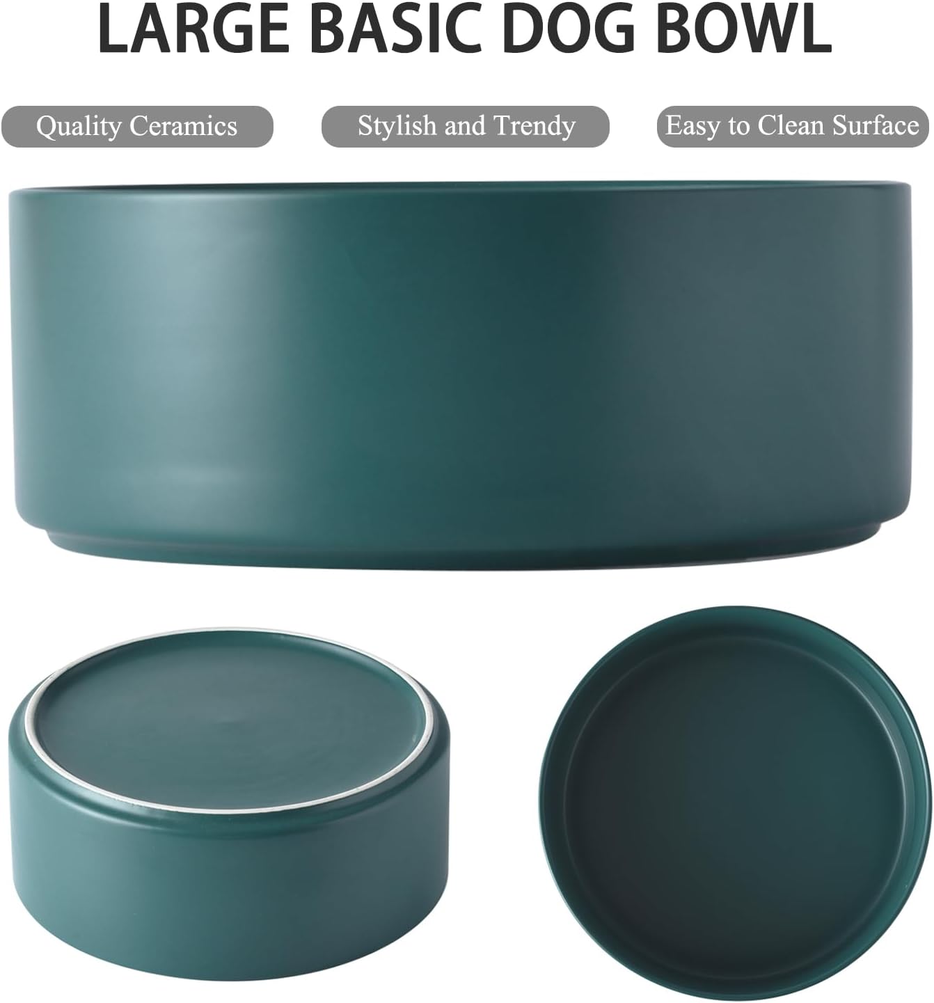 6'' Ceramic Raised Dog Bowl - 30Oz Dog Food & Water Bowl with Elevated Non-Slip Bamboo Stand, Dishwasher & Microwave Safe, Anti Vomiting Heavy Duty Pet Bowl for Small and Medium Dogs, White