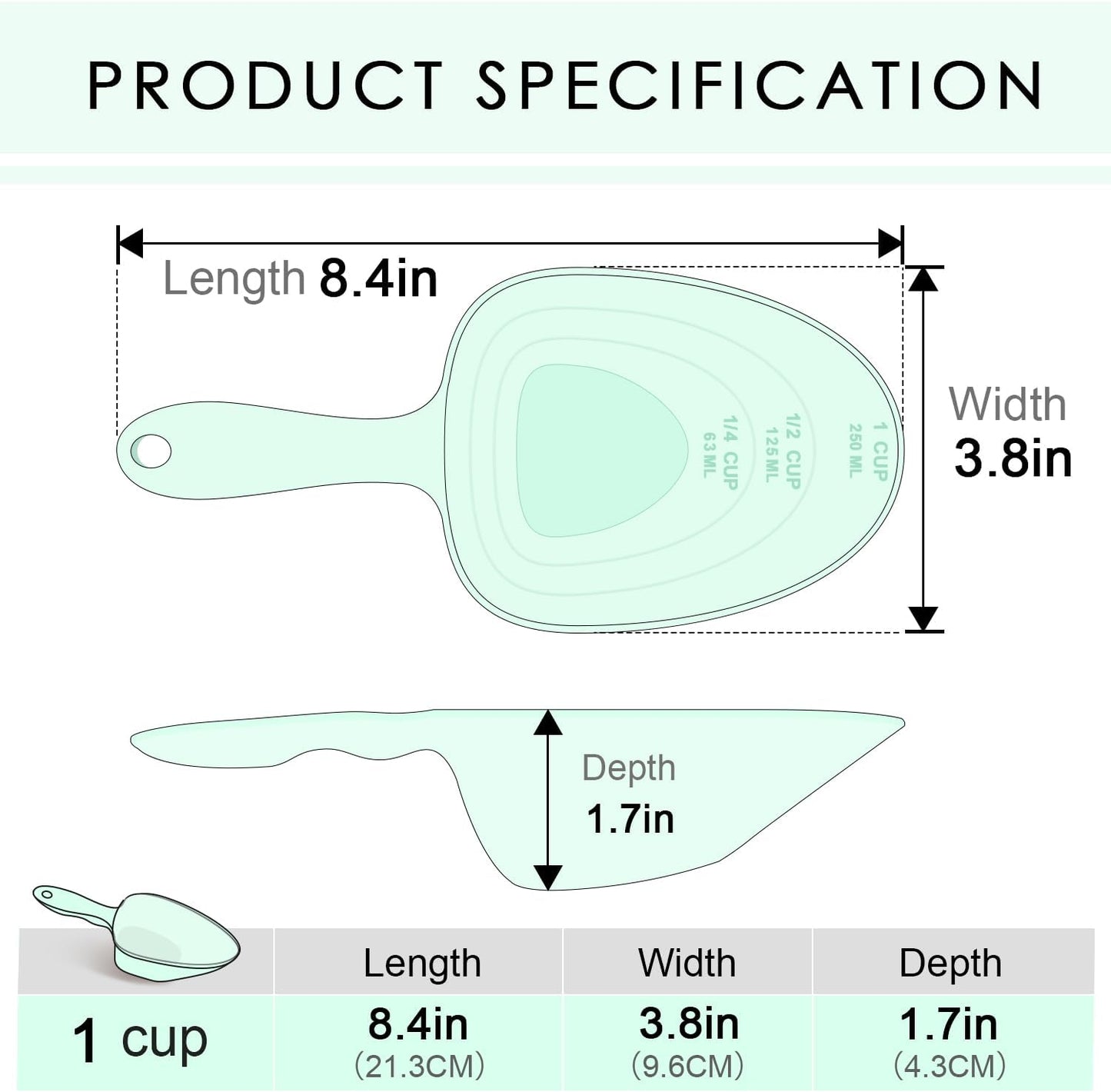 1-Cup Melamine Pet Food Scoop — Precise Feeding & Weight-Management Measuring Scoop for Dogs & Cats, BPA-Free, Durable, Dishwasher-Safe (Baby Blue)