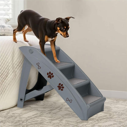 LEMY Non-Slip Foldable Steps Stairs for Dogs and Cats, 4-Step Portable Indoor Outdoor Pet Steps Ramp for Bed, Couch, Car, Tan