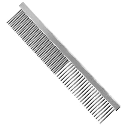 Jeffers Flat Back Pet Grooming Comb – Chrome Plated Steel Comb with Fine & Coarse Teeth for Dogs, Cats, Puppies – Detangling, Deshedding, Dematting Tool for Long or Short Hair - 7.5" L, 1-1/4" teeth