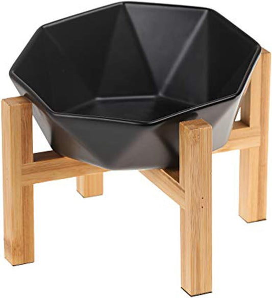 Ceramic Tilted Raised Cat Bowl - Elevated Food Bowl for Indoor Cats & Small Dogs - Shallow Wide Whisker-Friendly Design - Pet Dish Suitable for Feeding Dry, Wet, Treats & Canned Food - White