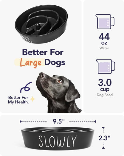 Slow Feeder Dog Bowl - 1.5 Cups Ceramic Puzzle Feeder for Small & Medium Breeds, Maze Design Bowl for Puppy & Fast Eaters, White Pet Dish to Control Eating Speed