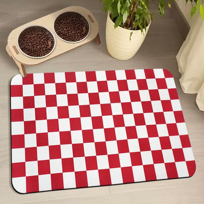 Dog Food Mats for Floors Waterproof, Pet Water Bowl Mats Pet Feeding Absorbent Placemats Plaid 12 * 20 inch