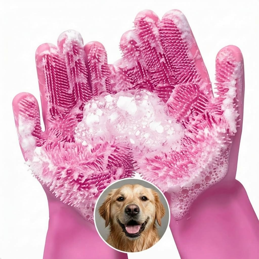 Cat and Dog Shampoo Gloves with 3000 Soft Bristles – 2-in-1 Dog Bath Gloves 11.6", Durable Silicone, Saves Shampoo | Massage, Grooming & Clean Wet or Dry – Made for Every Breed and Coat Style (Blue)