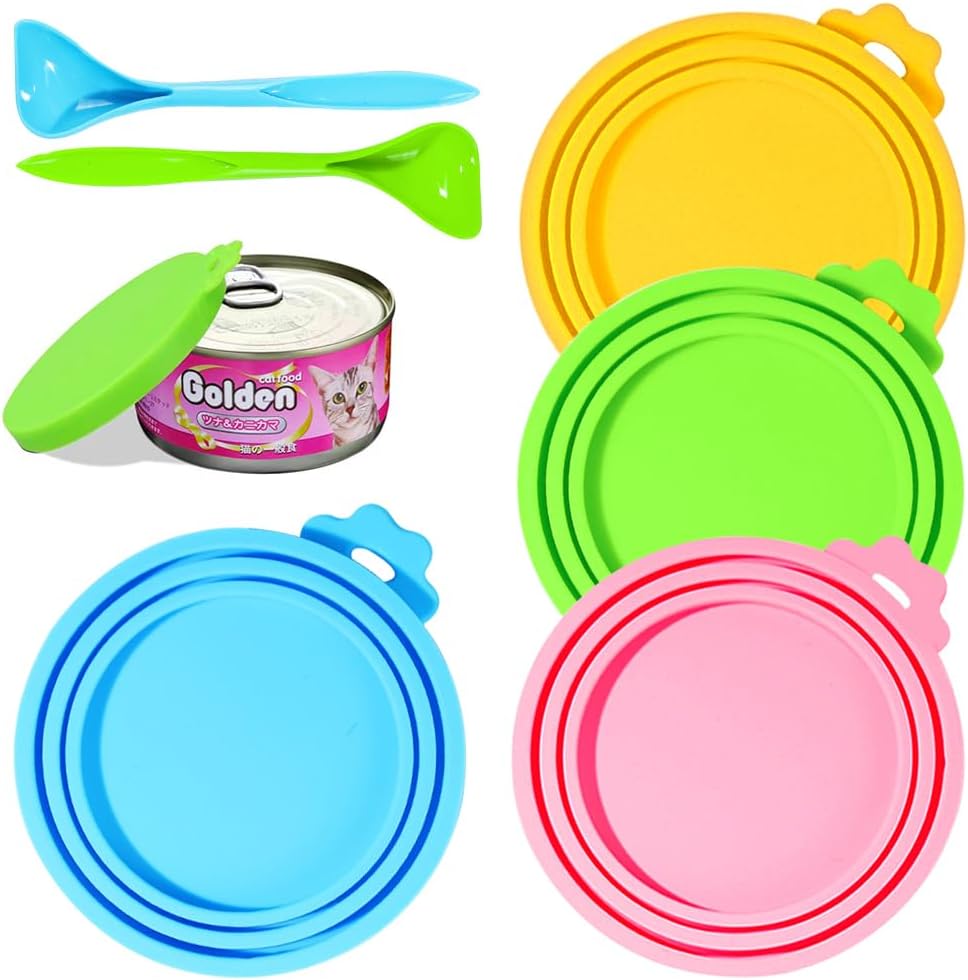 ZukoCert 2-Pack Cat Dog Food Can Lids, Pet Food Can Lids Fit Three Different Size Standards, With Two Spoons, Fits Most Cat And Dog Cans
