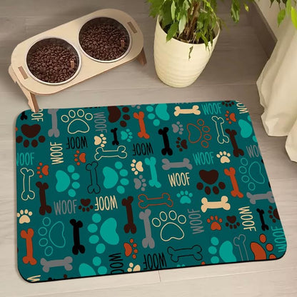 Dog Food Mats for Floors Waterproof, Pet Water Bowl Mats Pet Feeding Absorbent Placemats Plaid 12 * 20 inch