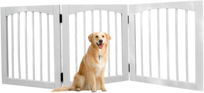 Tabago 4-Panel Foldable Freestanding Wooden Pet Gate 24"x20" – Expands up to 80", White & Natural Dog Gate for Small Pets, Stylish Indoor Barrier for Doorways & Hallways (Brown, 24" H x 80" W)