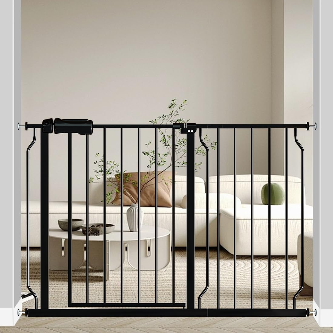 Fairy Baby Extra Wide Baby Gate Black 57.5-62 Inch Wide, Walk Through Pressure Mounted No Drill for Doorways, Long and Large Tension Dog Gates for Pet and Kids