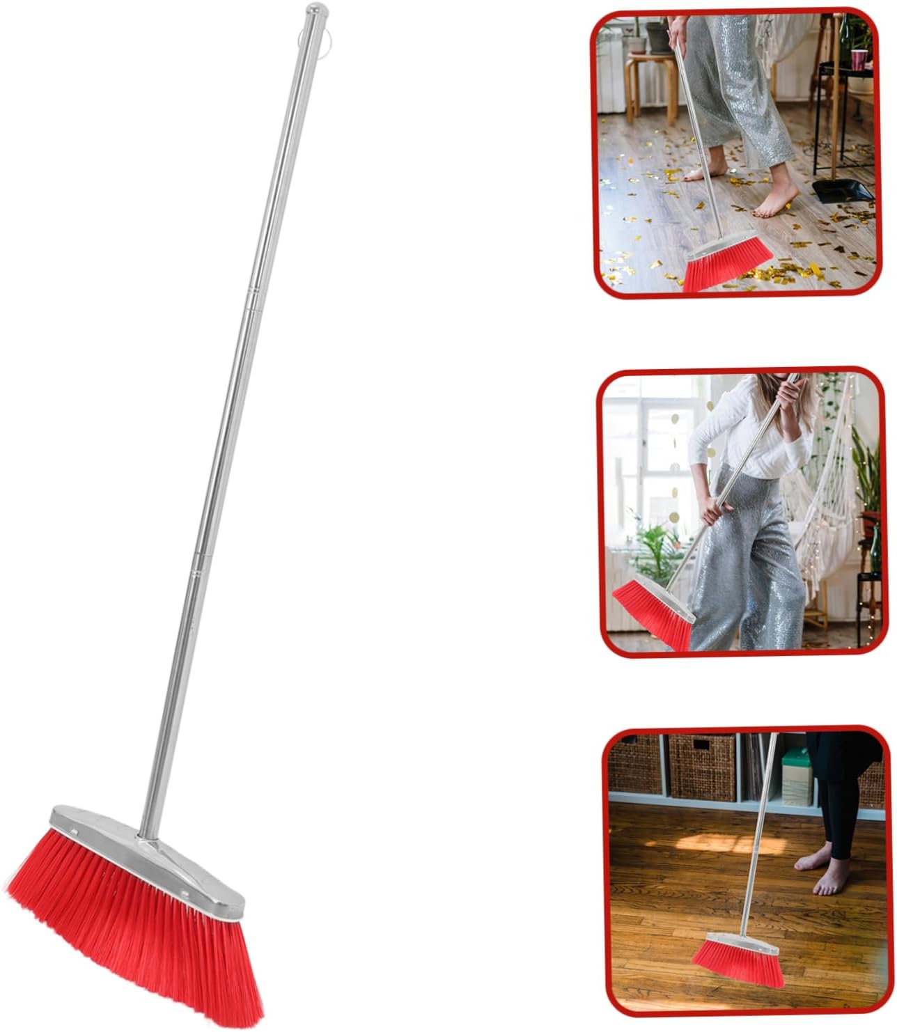 Ipetboom Pet Hair Broom Indoor Dustpan Soft Bristles Heavy Duty Stainless Steel Outdoor Broom for Garage Lobby