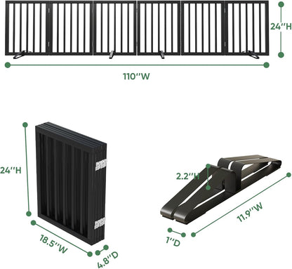 Freestanding Foldable Dog Gate - 4 Panel Room Divider with Metal Support Feet (Black)