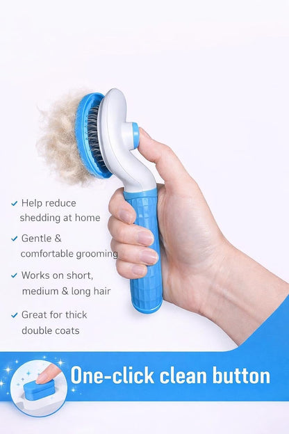 Self Cleaning Slicker Brush for Dogs & Cats – Deshedding Grooming Tool with One Click Hair Removal – Gentle for Sensitive Skin