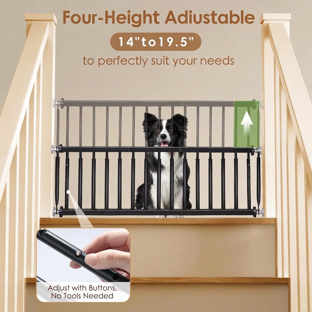 10''-15.8'' Height Adjustable Dog Gate, Extra Wide 18.1"-46" All Metal Short Dog Gate to Step Over, Pressure Mount Small Pet Puppy Gate for Stairs & Doorways(White)