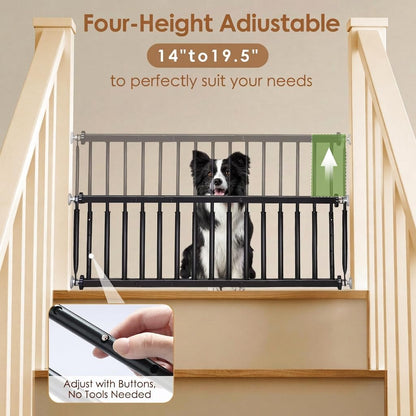 10''-15.8'' Height Adjustable Dog Gate, Extra Wide 18.1"-46" All Metal Short Dog Gate to Step Over, Pressure Mount Small Pet Puppy Gate for Stairs & Doorways(White)